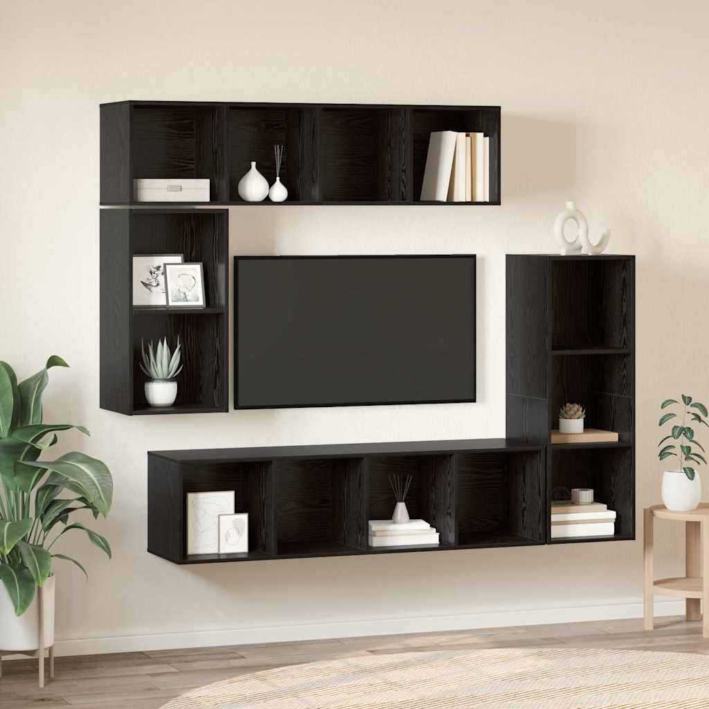 TV-Schrankset 4 pcs Schwarz Eichen-Optik Holzwerkstoff