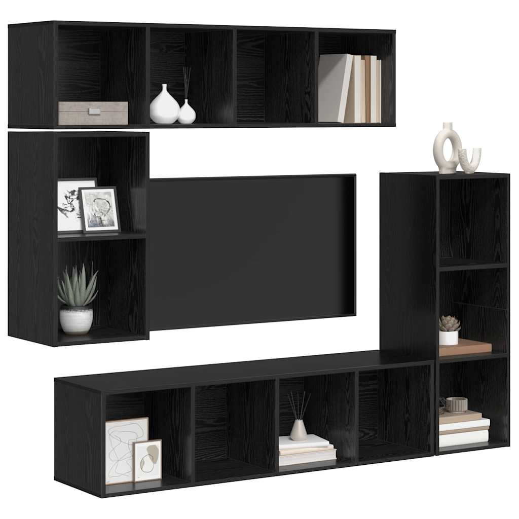 TV-Schrankset 4 pcs Schwarz Eichen-Optik Holzwerkstoff
