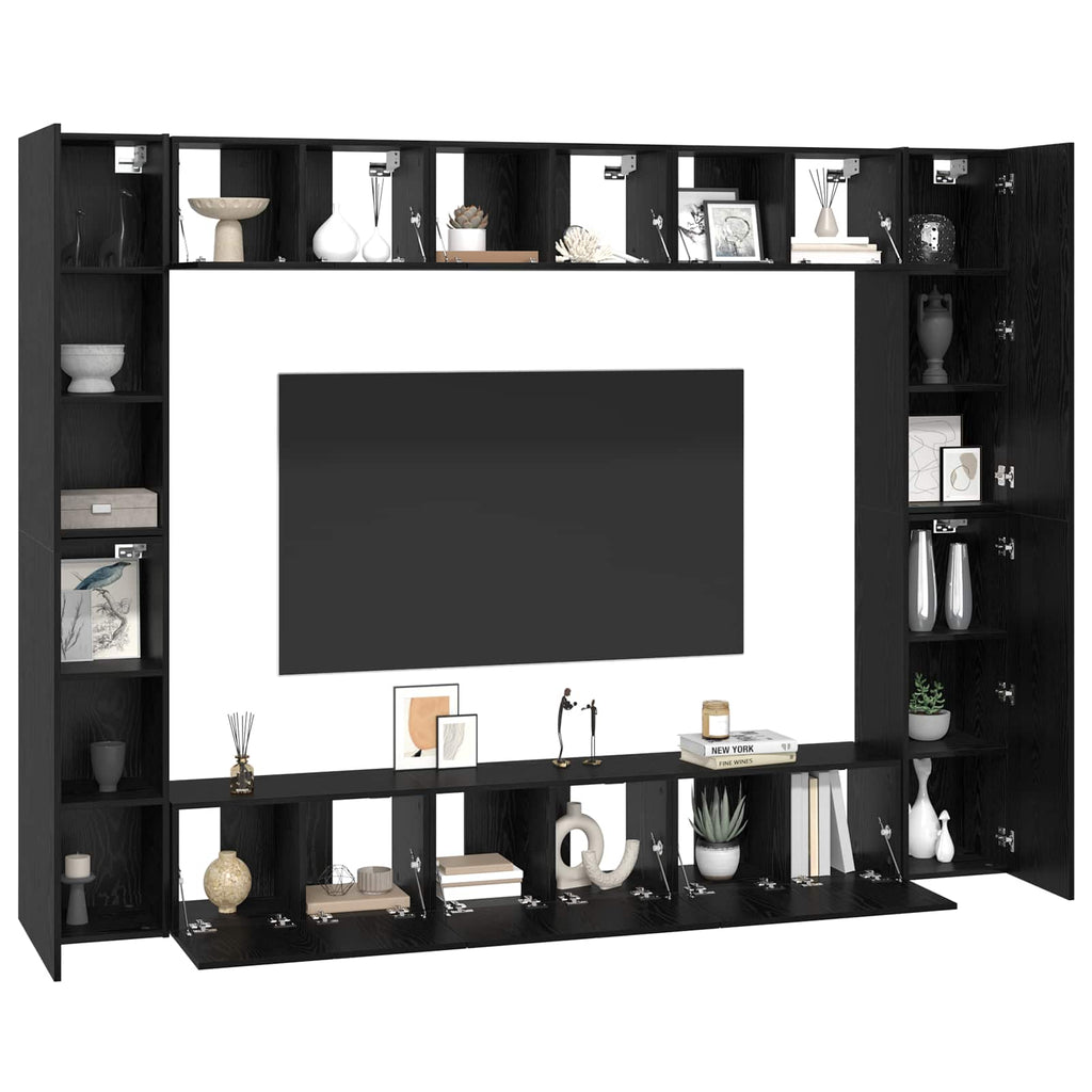 TV-Schrankset 10 pcs Schwarz Eichen-Optik 30,5 x 30 x 90 cm