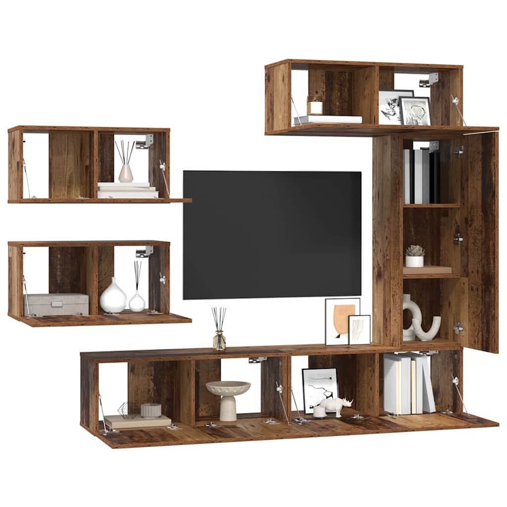 TV-Schrankset Wandmontiert 6 pcs Altholz Holzwerkstoff