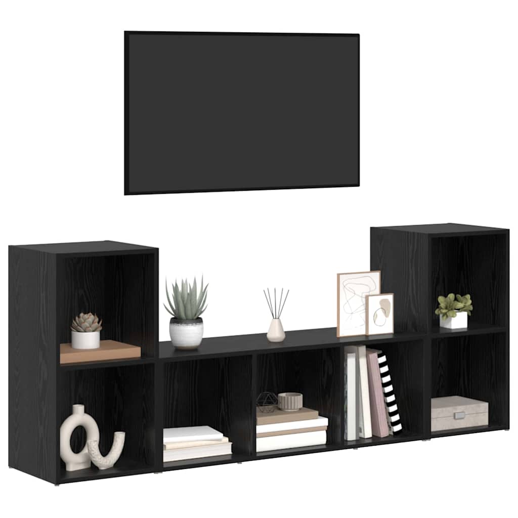 TV-Schrankset Wandmontiert 3 pcs Schwarz Holzwerkstoff