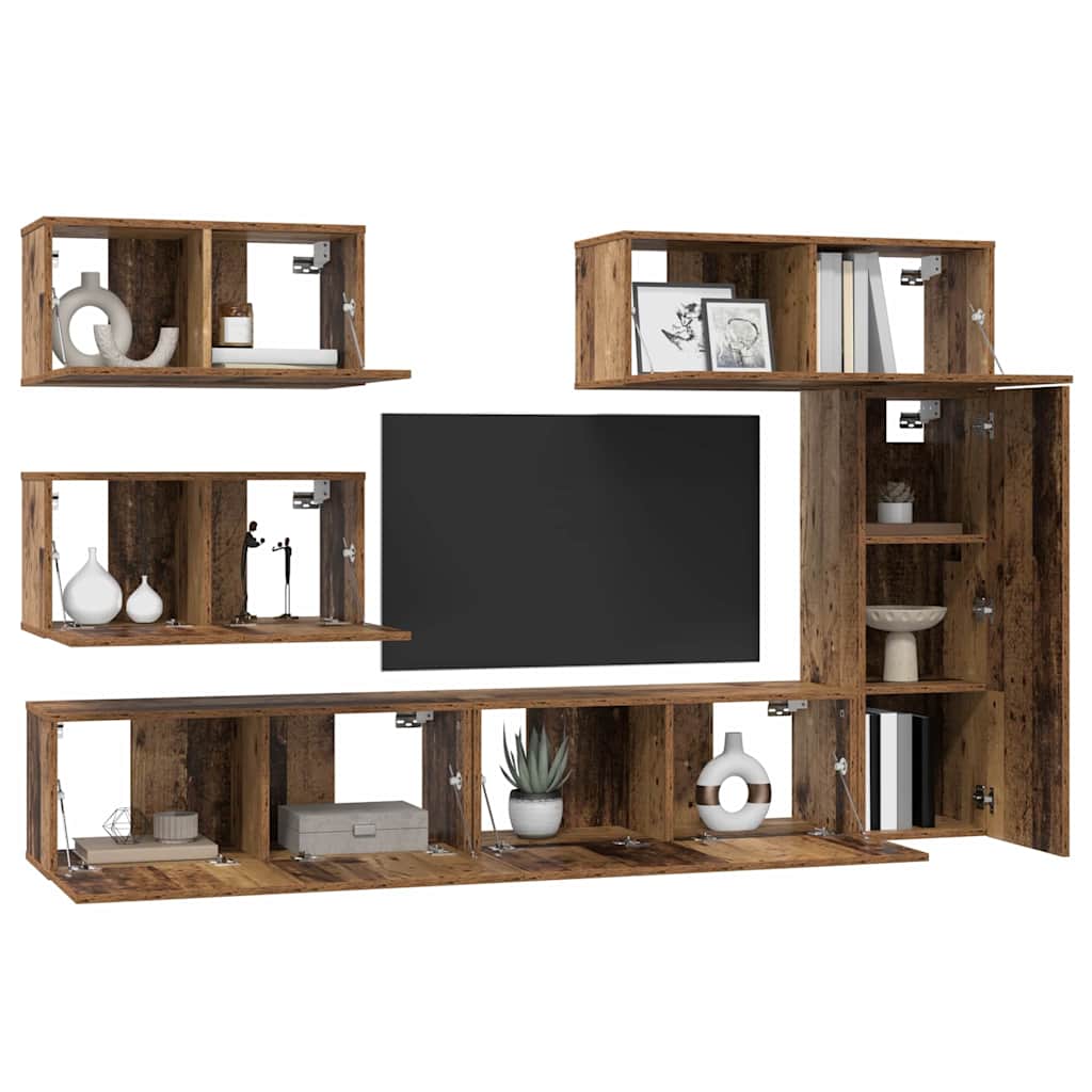 TV-Schrankset Wandmontiert 6 pcs Altholz Holzwerkstoff
