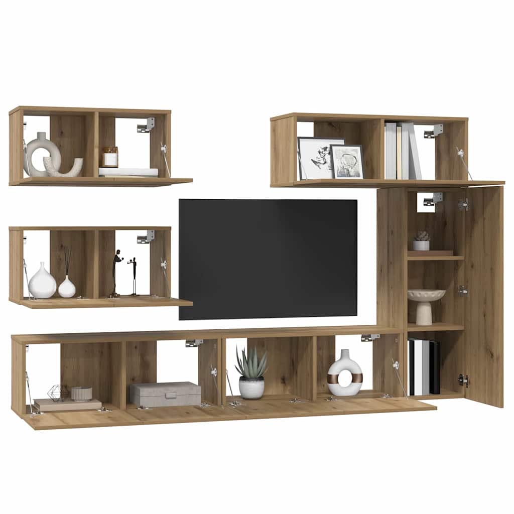 TV-Schrankset Wandmontiert 6 pcs Artisan-Eiche Holzwerkstoff