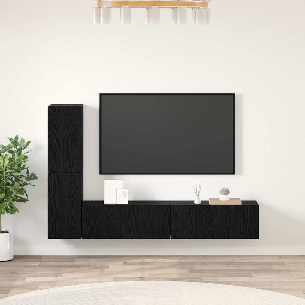 Wand-TV-Schrank 2 pcs Schwarz Eichen-Optik Holzwerkstoff