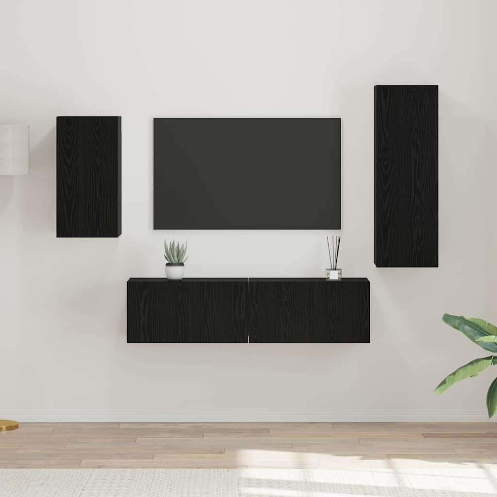 TV-Schrankset 4 pcs Schwarz Eichen-Optik Holzwerkstoff