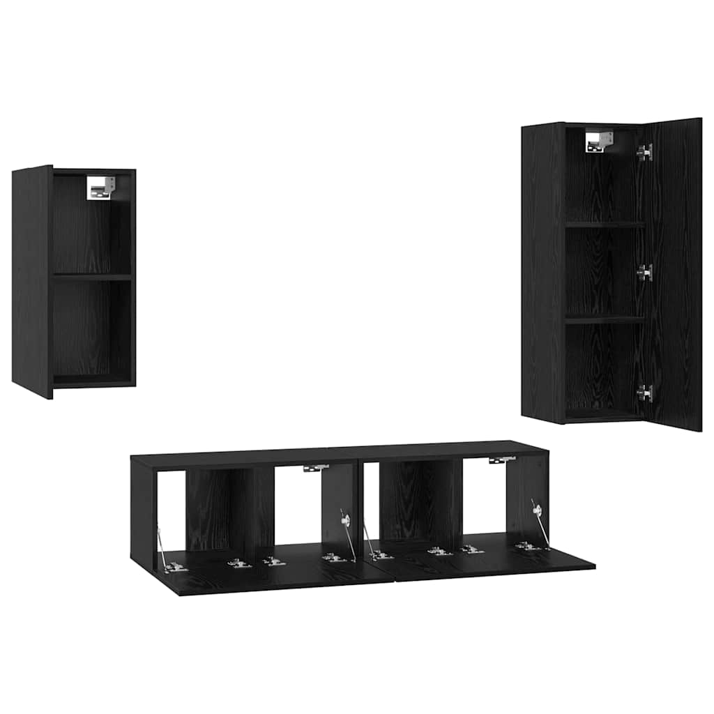 TV-Schrankset 4 pcs Schwarz Eichen-Optik Holzwerkstoff