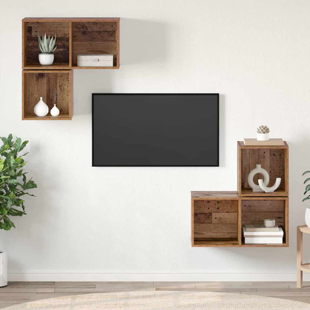 TV-Schrankset Wandmontiert 4 pcs Altholz Holzwerkstoff