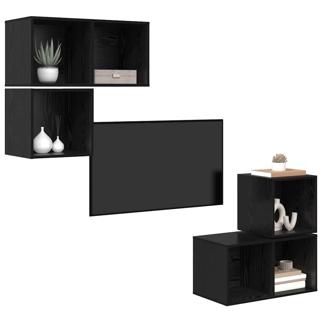 TV-Schrankset 4 pcs Schwarz Eichen-Optik Holzwerkstoff