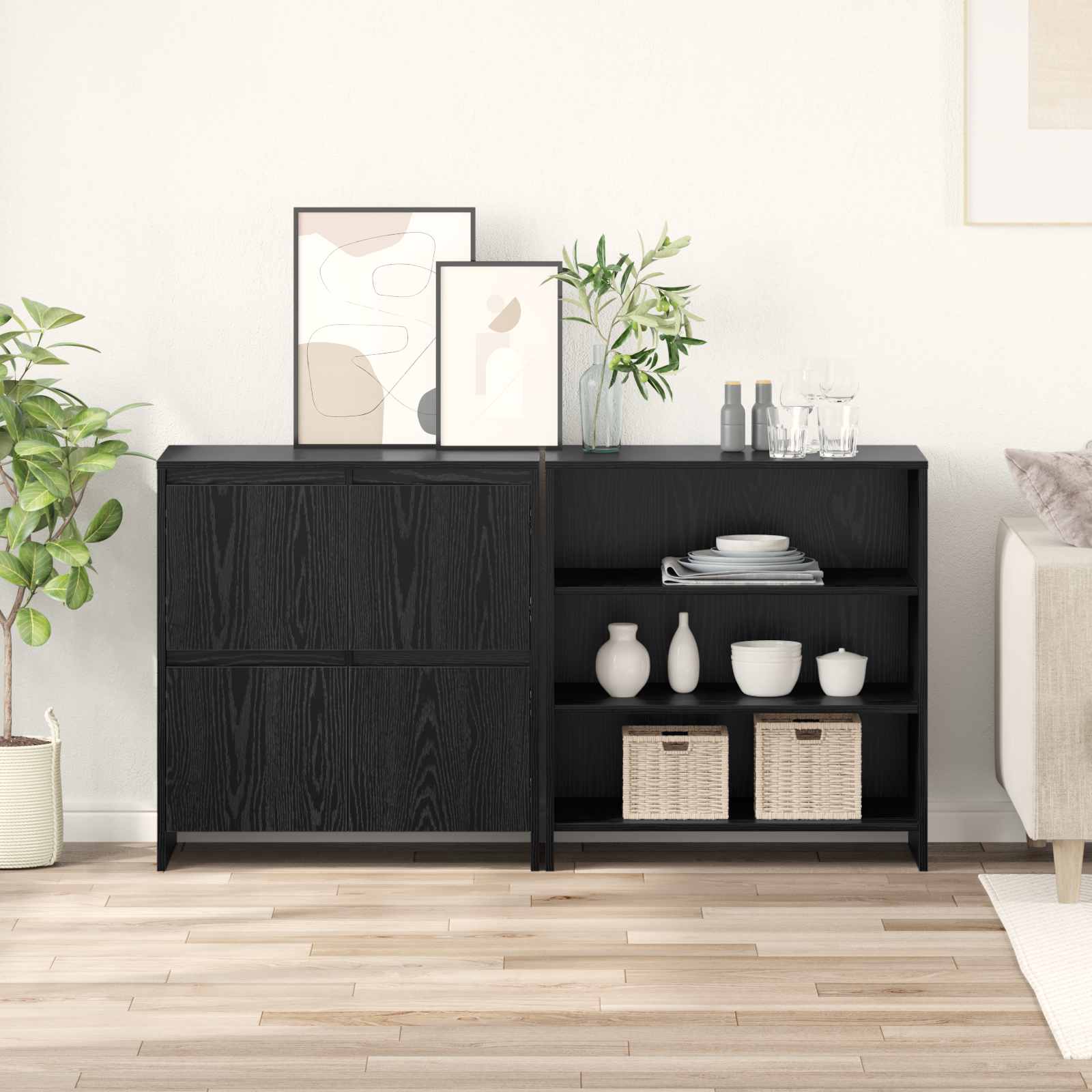 Sideboard 2 pcs Schwarz Eichen-Optik 70 x 41 x 75 cm