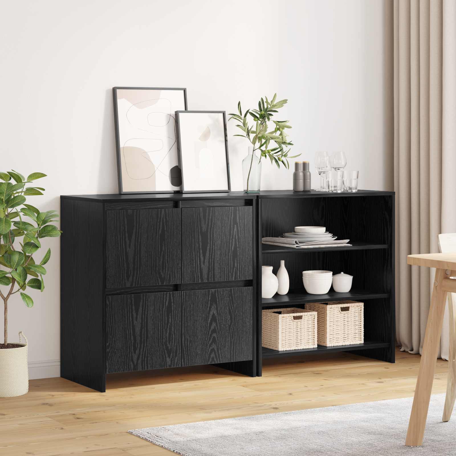 Sideboard 2 pcs Schwarz Eichen-Optik 70 x 41 x 75 cm