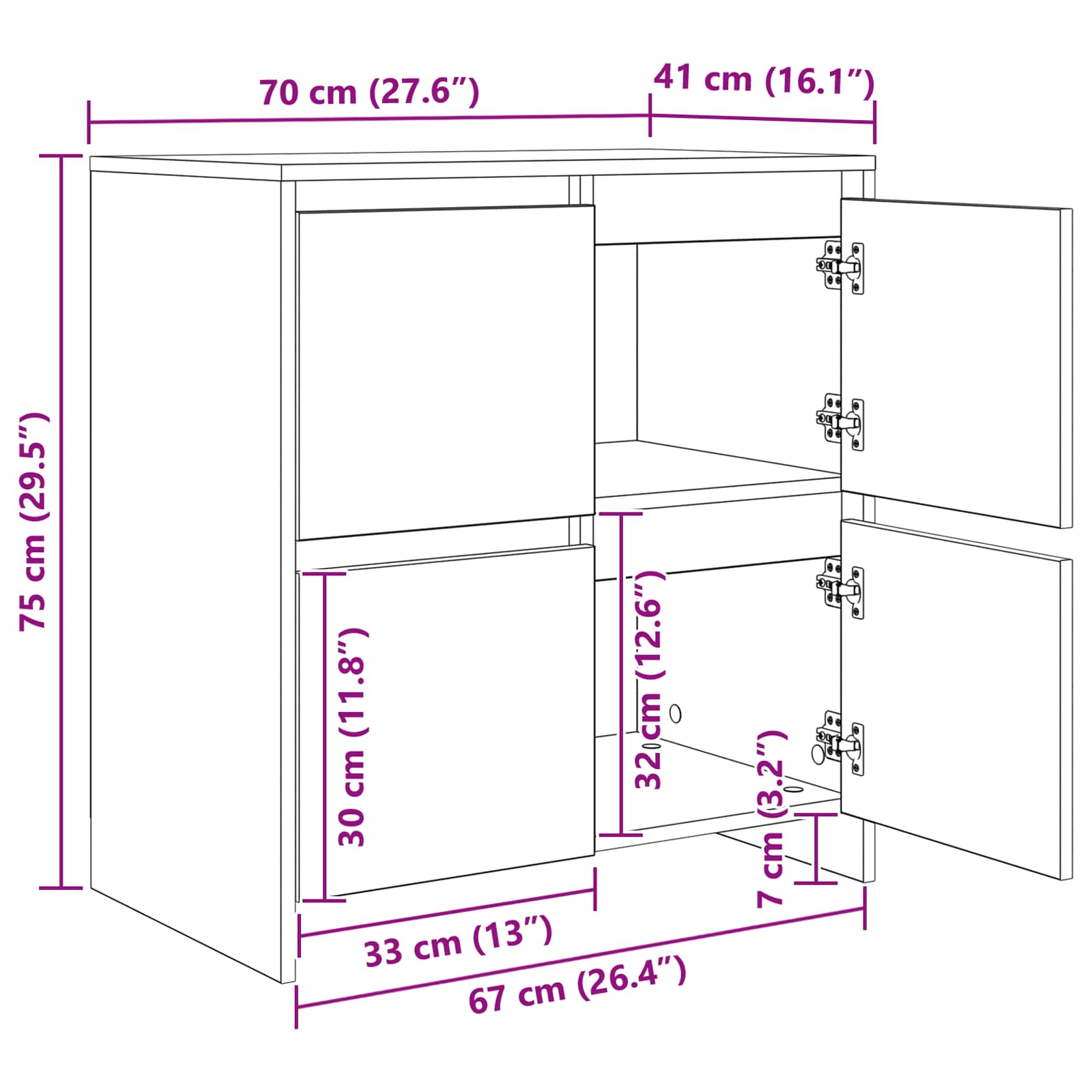 Sideboard 2 pcs Schwarz Eichen-Optik 70 x 41 x 75 cm