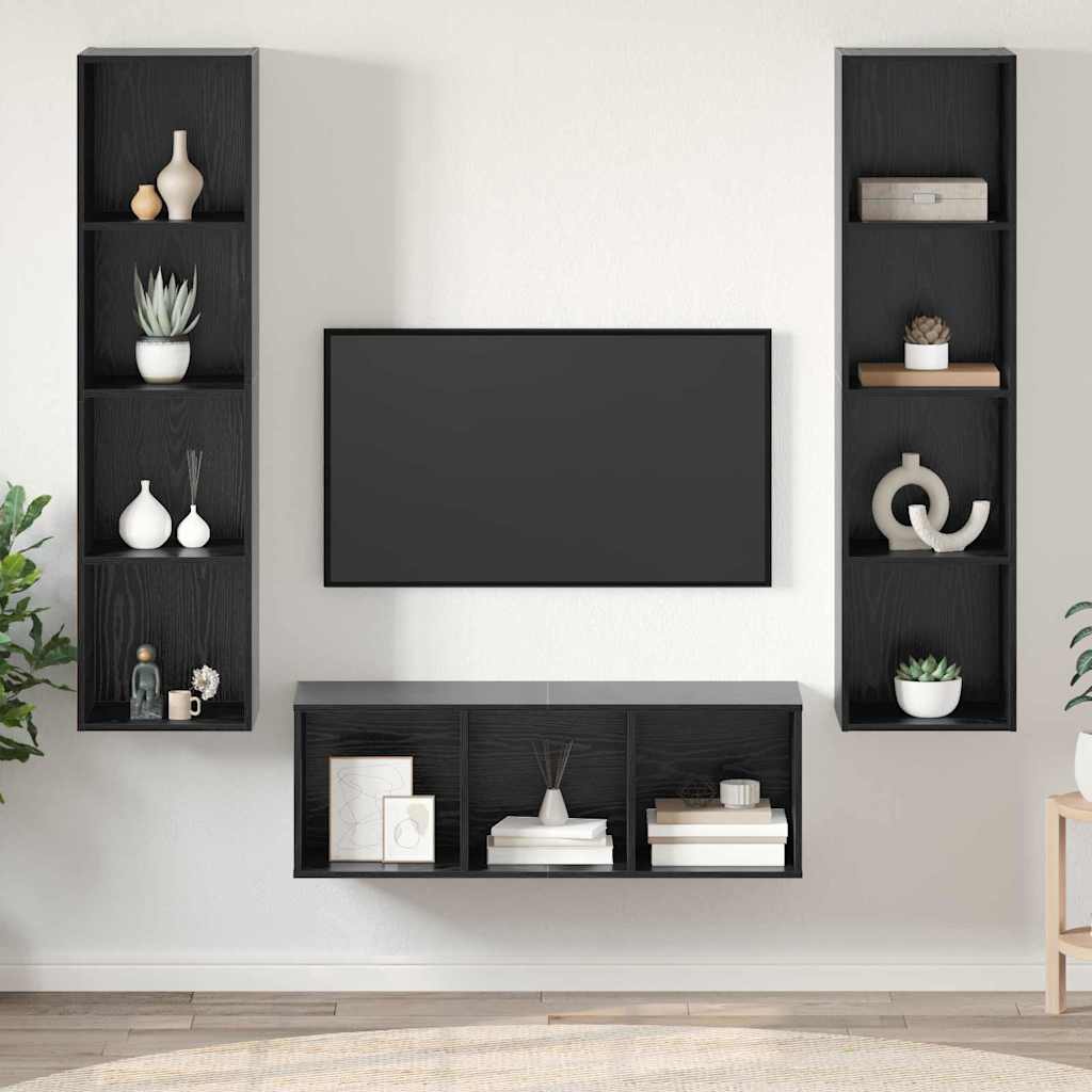 TV-Schrankset 3 pcs Schwarz Eichen-Optik Holzwerkstoff