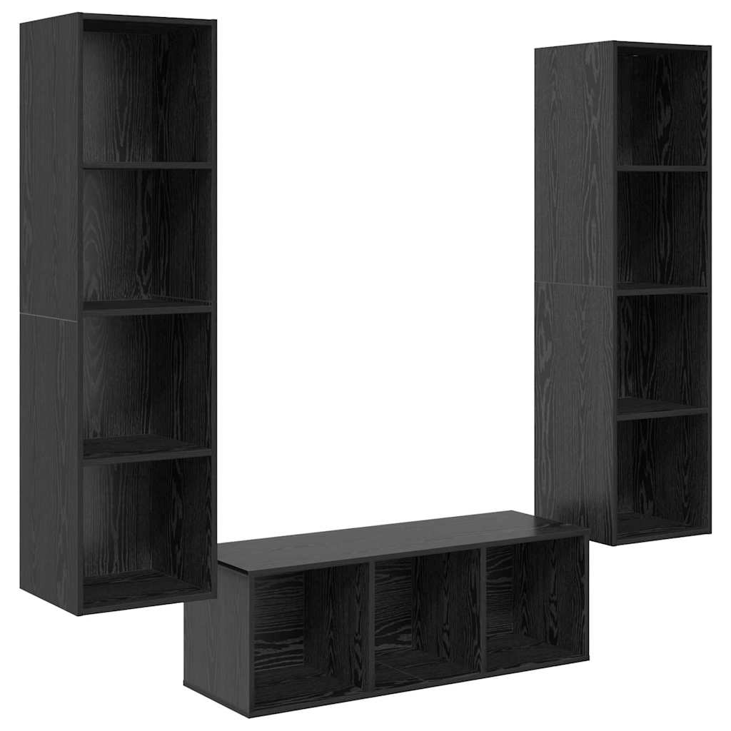 TV-Schrankset 3 pcs Schwarz Eichen-Optik Holzwerkstoff