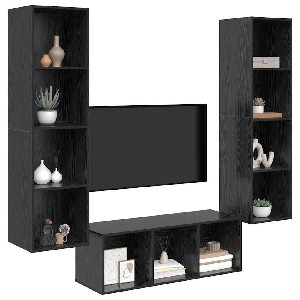 TV-Schrankset 3 pcs Schwarz Eichen-Optik Holzwerkstoff