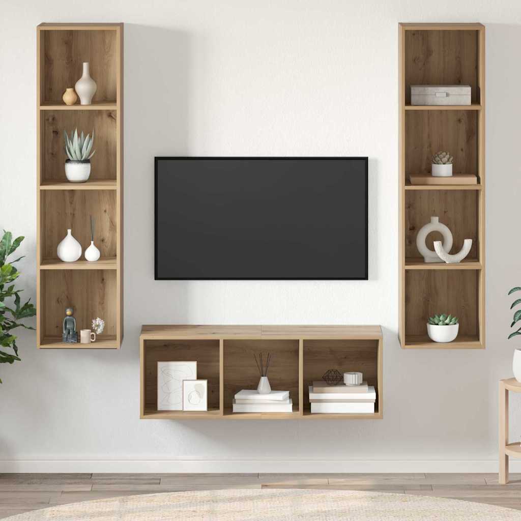 TV-Schrankset Wandmontiert 3 pcs Artisan-Eiche Holzwerkstoff