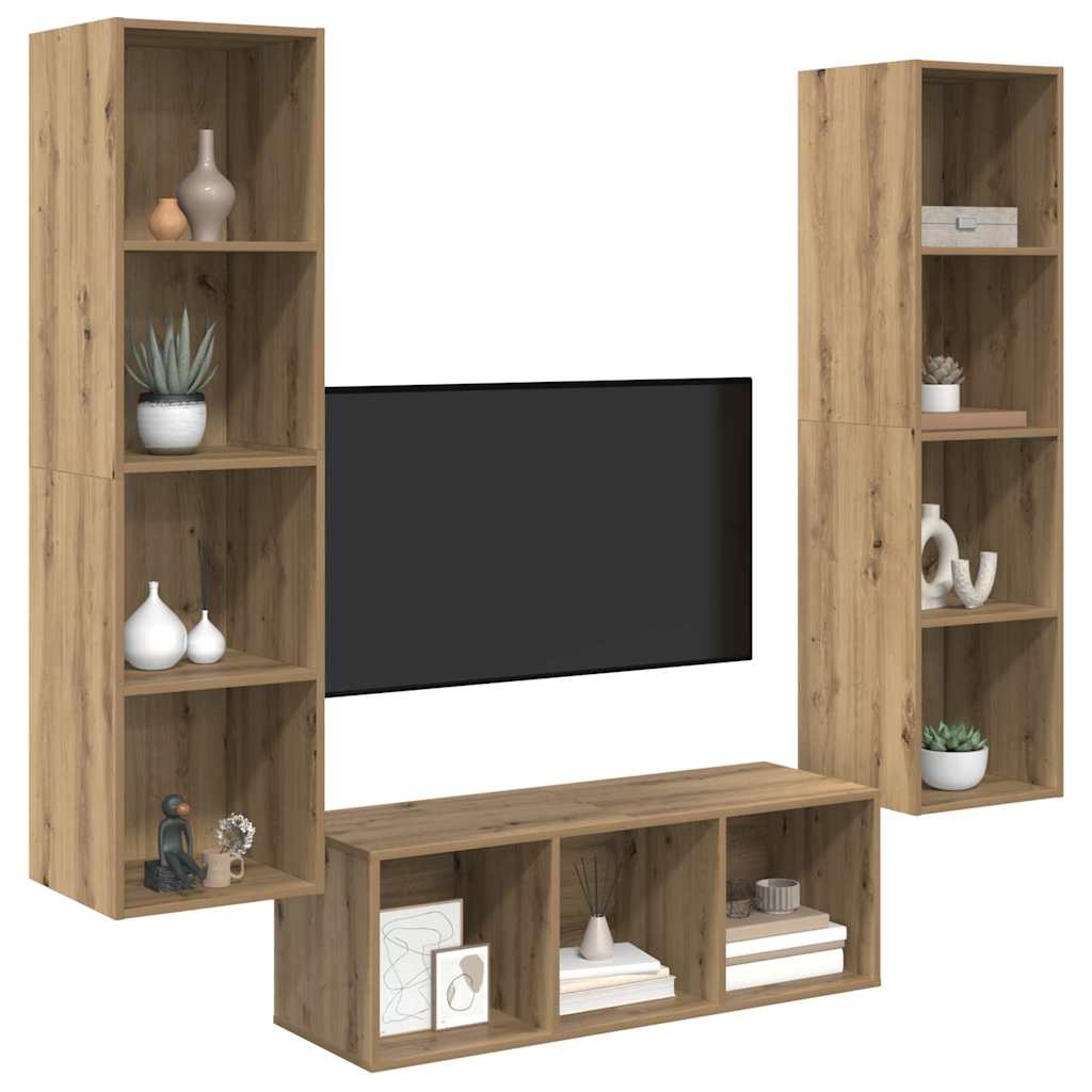 TV-Schrankset Wandmontiert 3 pcs Artisan-Eiche Holzwerkstoff