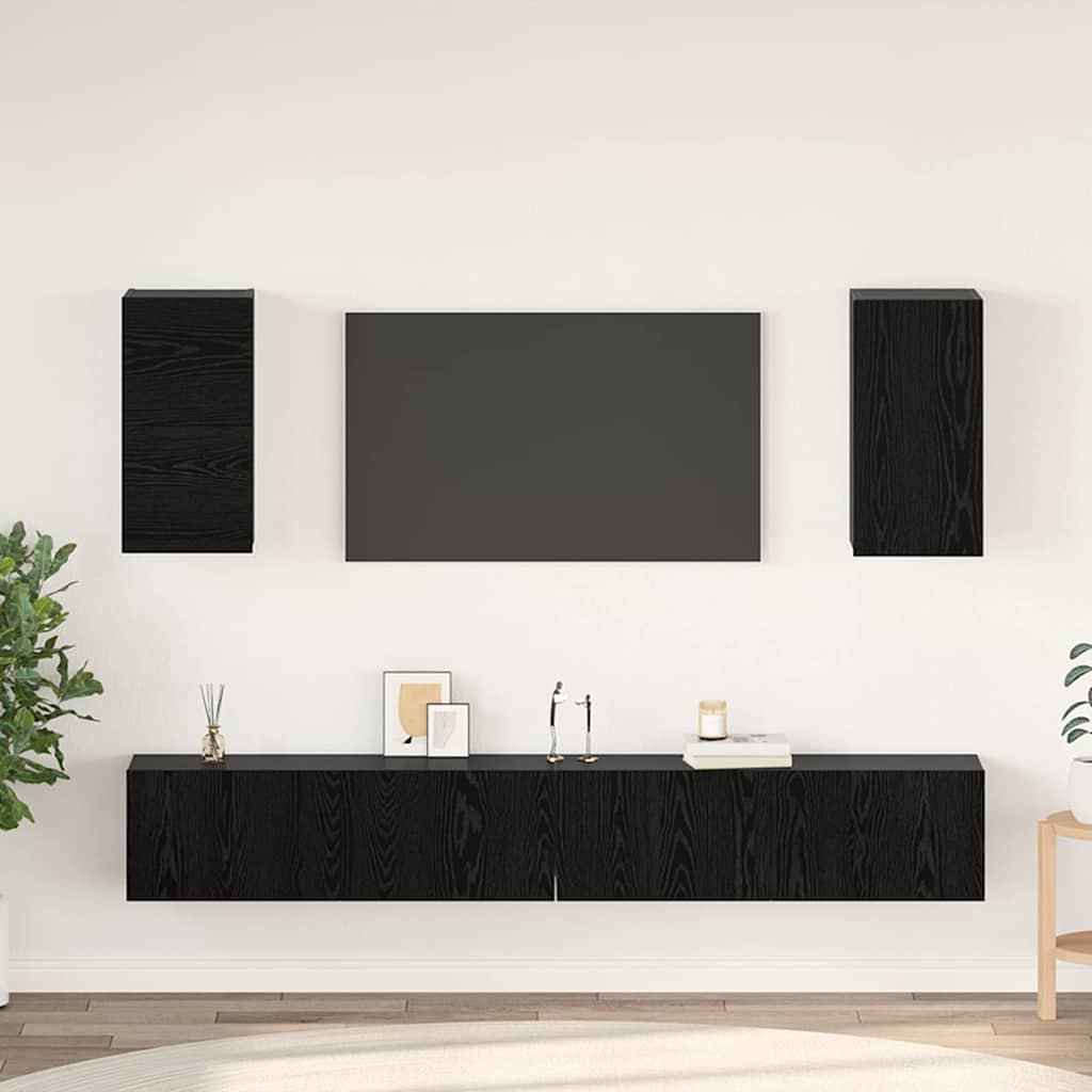 Wand-TV-Schrank 3 pcs 100 x 30 x 30 cm Schwarz Eichen-Optik