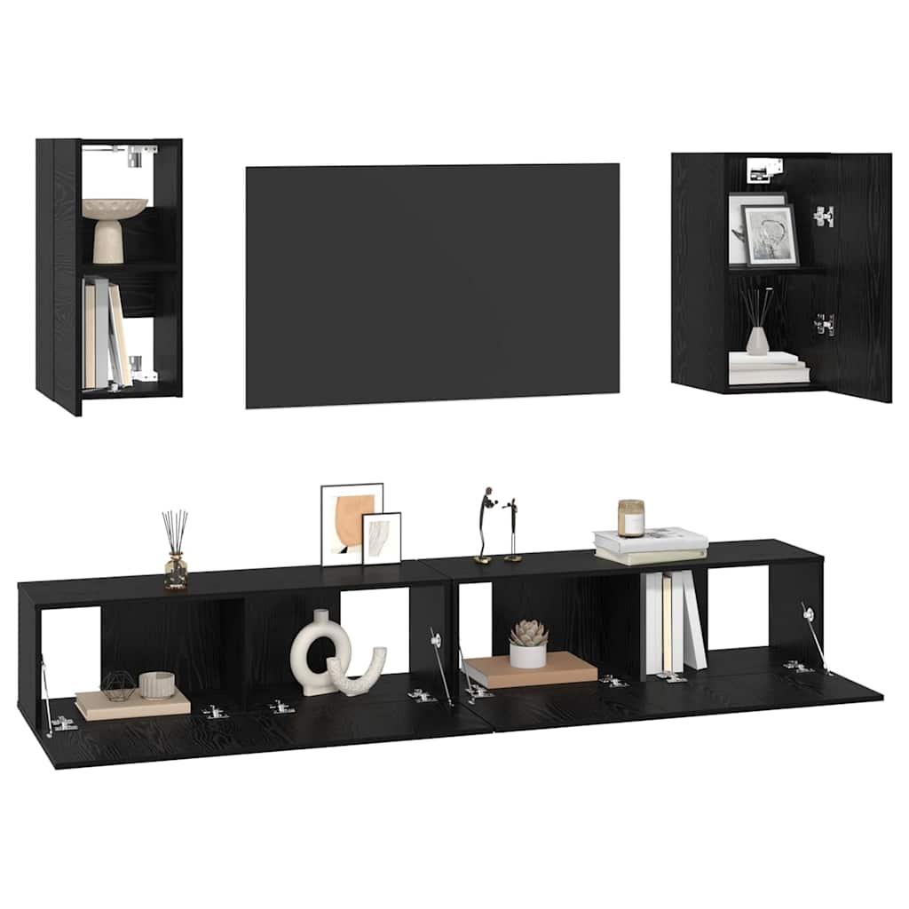 Wand-TV-Schrank 3 pcs 100 x 30 x 30 cm Schwarz Eichen-Optik