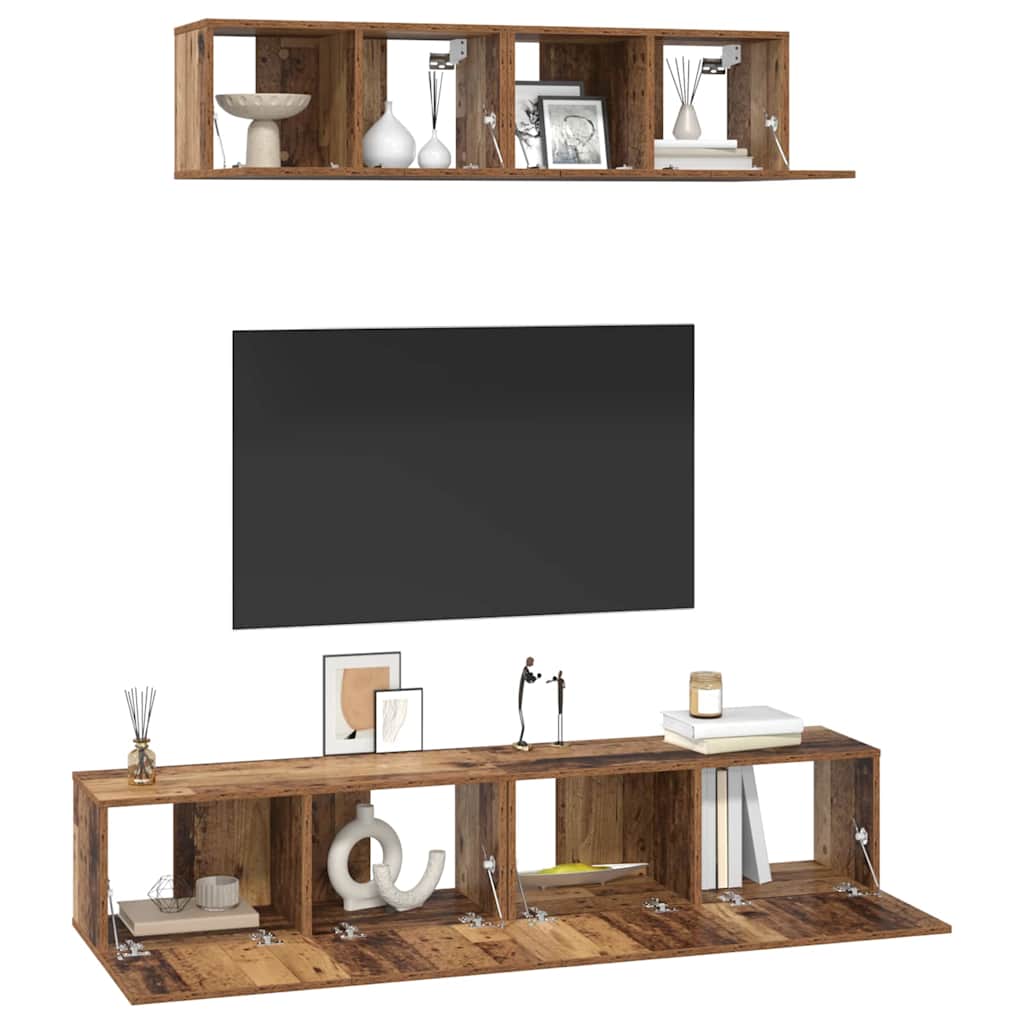 TV-Schrankset Wandmontiert 4 pcs Altholz Holzwerkstoff