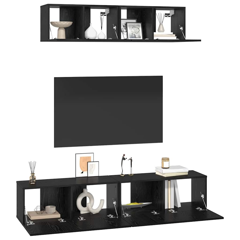 TV-Schrankset 4 pcs Schwarz Eichen-Optik Holzwerkstoff