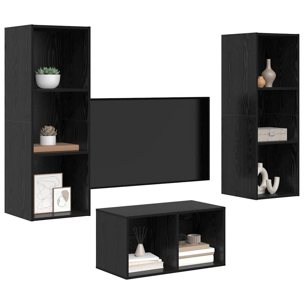 TV-Schrankset Schwarz Eichen-Optik 37 x 37 x 107 cm
