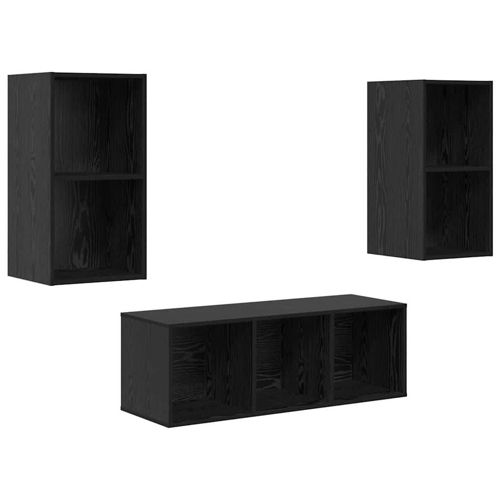TV-Schrankset 3 pcs Schwarz Eichen-Optik Holzwerkstoff