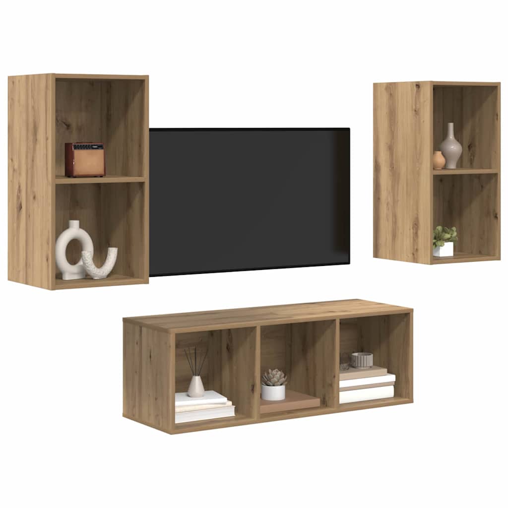 TV-Schrankset Wandmontiert 3 pcs Artisan-Eiche Holzwerkstoff