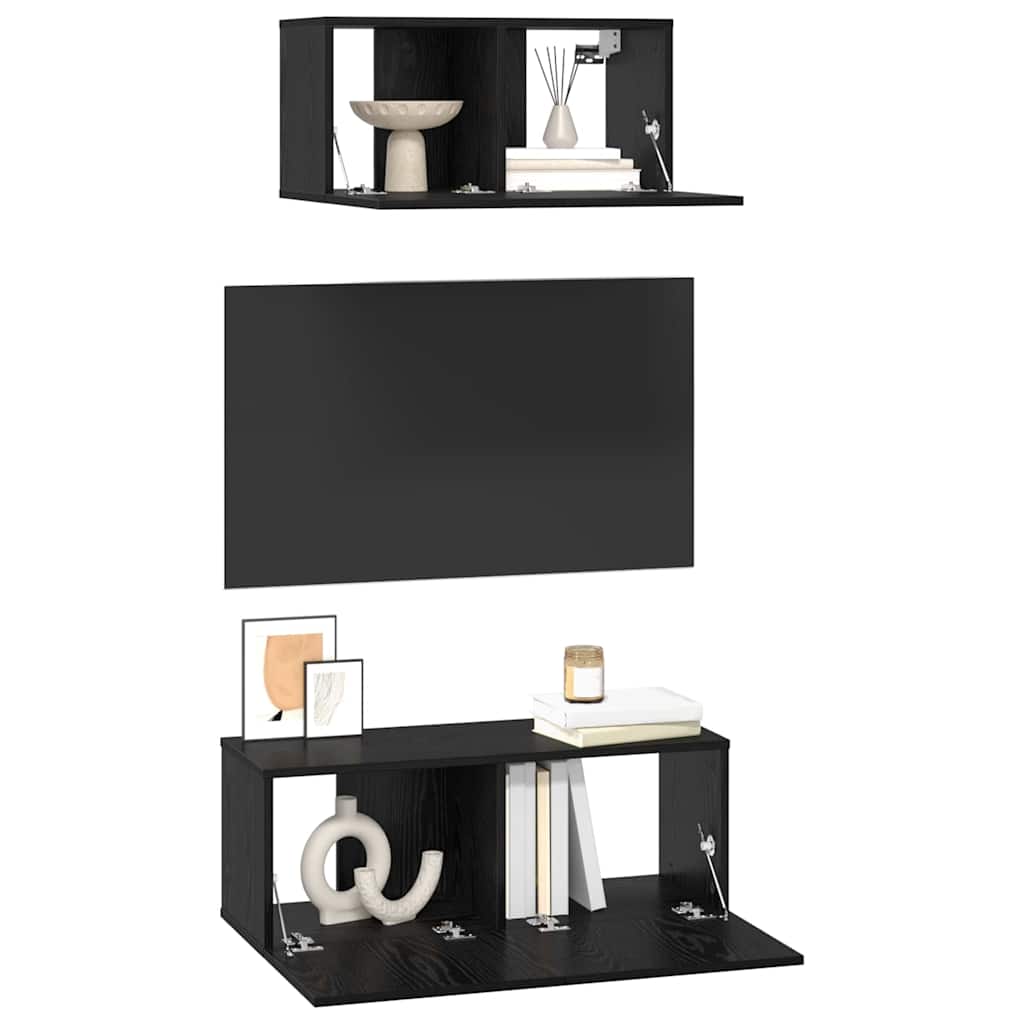 TV-Schrankset 2 pcs Schwarz Eichen-Optik Holzwerkstoff