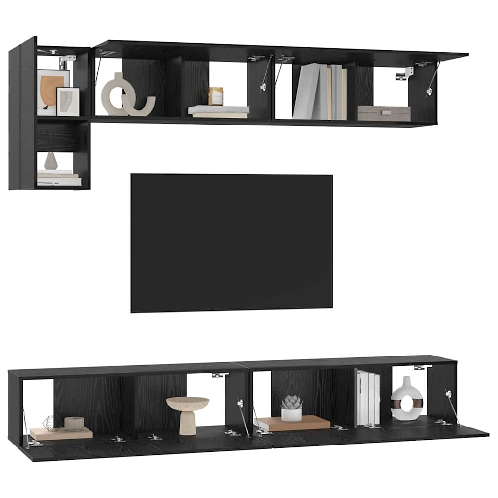 TV-Schrankset 5 pcs Schwarz Eichen-Optik Holzwerkstoff