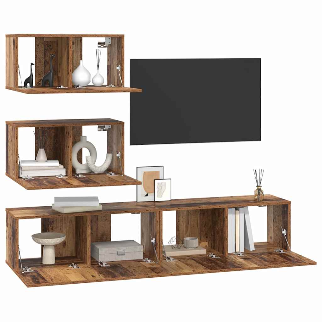 TV-Schrankset Wandmontiert 4 pcs Altholz Holzwerkstoff