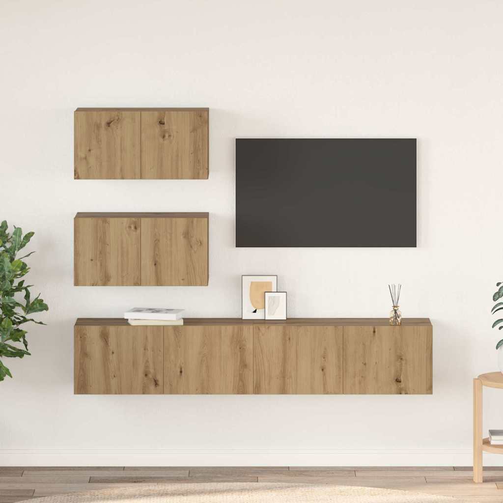 TV-Schrankset Wandmontiert 4 pcs Artisan-Eiche Holzwerkstoff