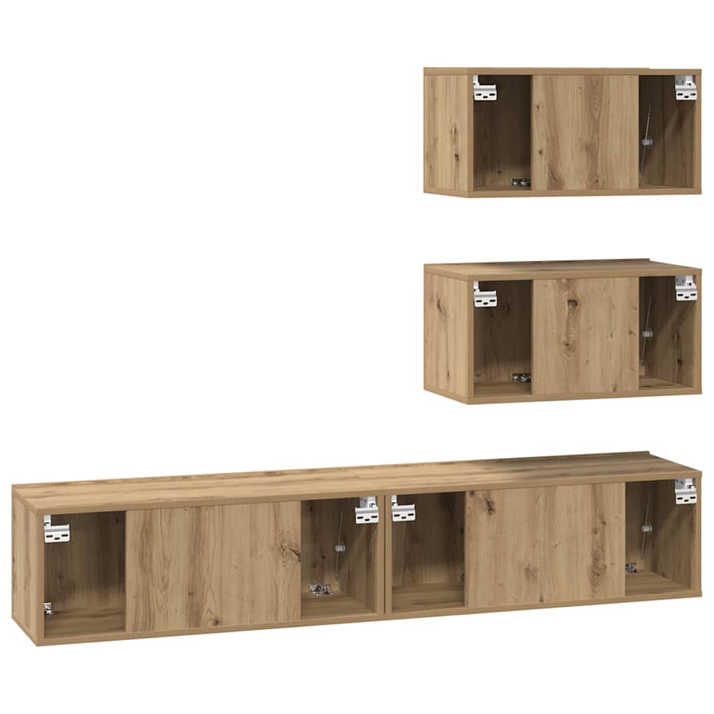 TV-Schrankset Wandmontiert 4 pcs Artisan-Eiche Holzwerkstoff