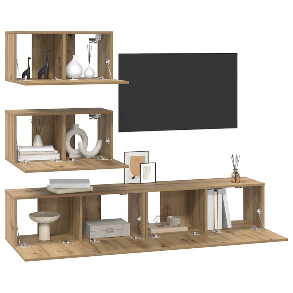 TV-Schrankset Wandmontiert 4 pcs Artisan-Eiche Holzwerkstoff