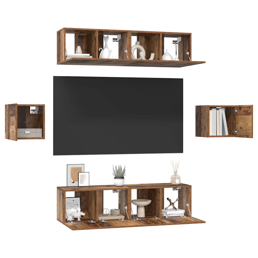 TV-Schrankset Wandmontiert 6 pcs Altholz Holzwerkstoff