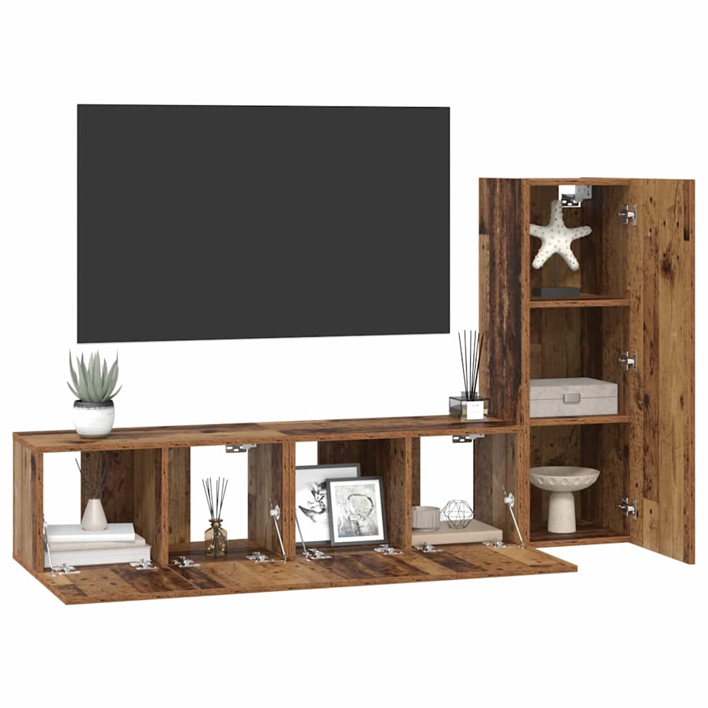 TV-Schrankset Wandmontiert 3 pcs Altholz Holzwerkstoff