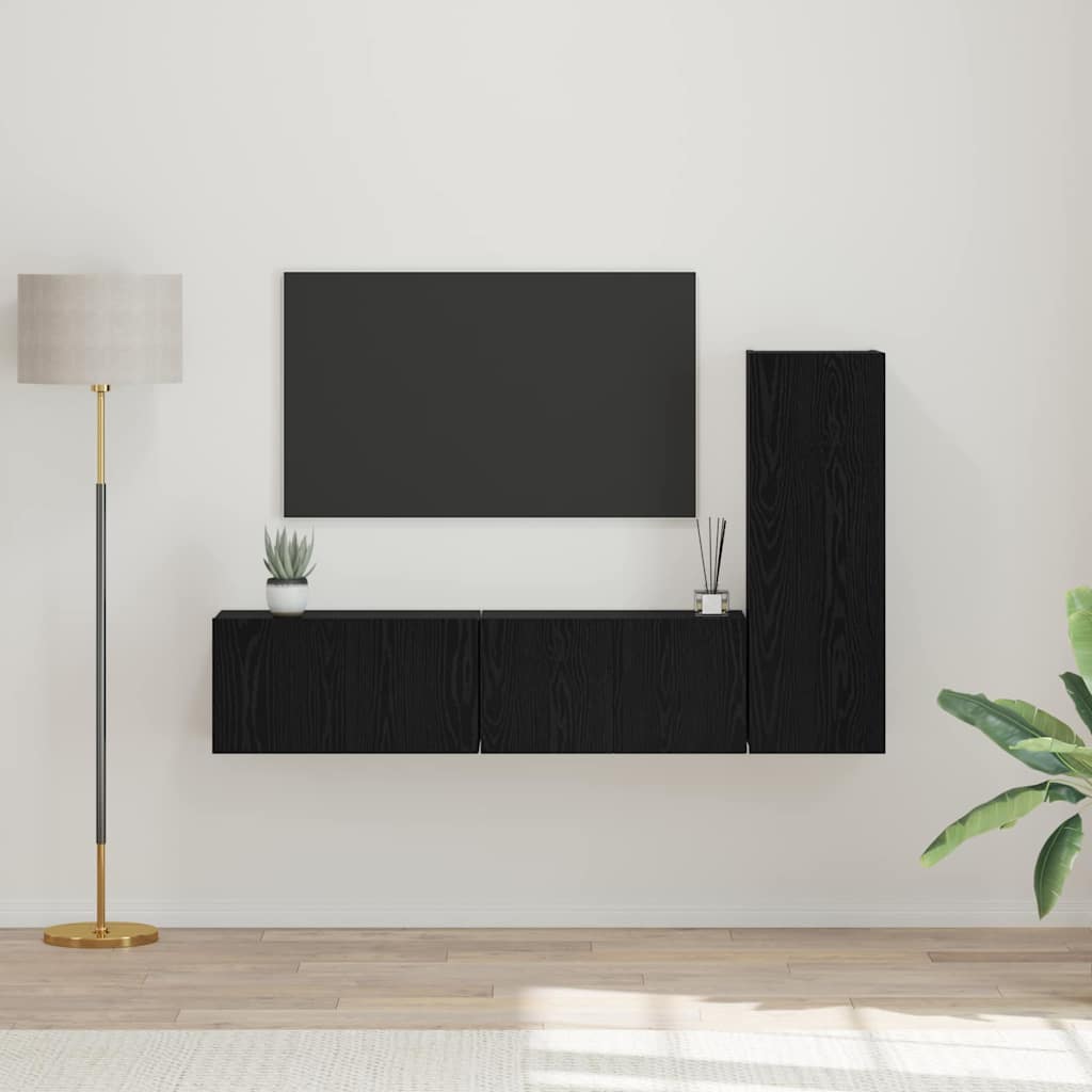 TV-Schrankset 3 pcs Schwarz Eichen-Optik Holzwerkstoff