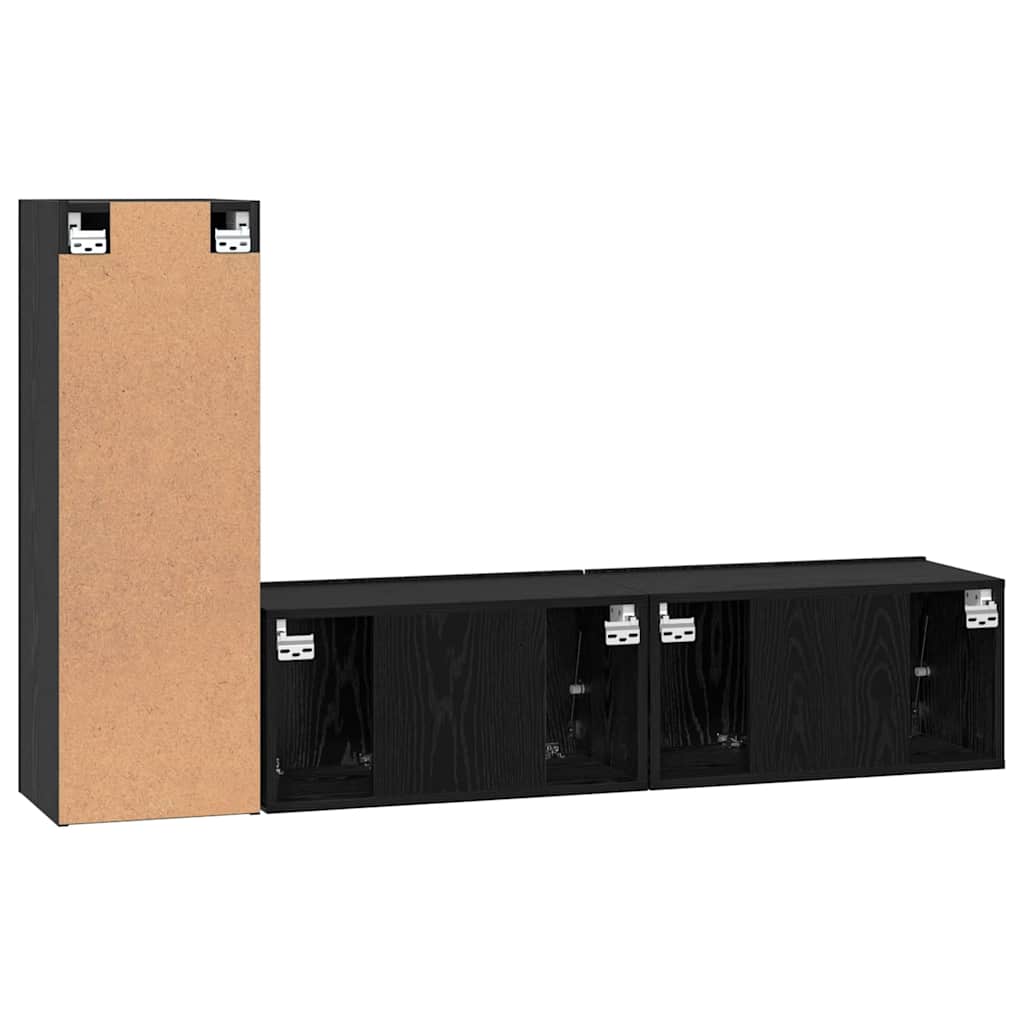 TV-Schrankset 3 pcs Schwarz Eichen-Optik Holzwerkstoff