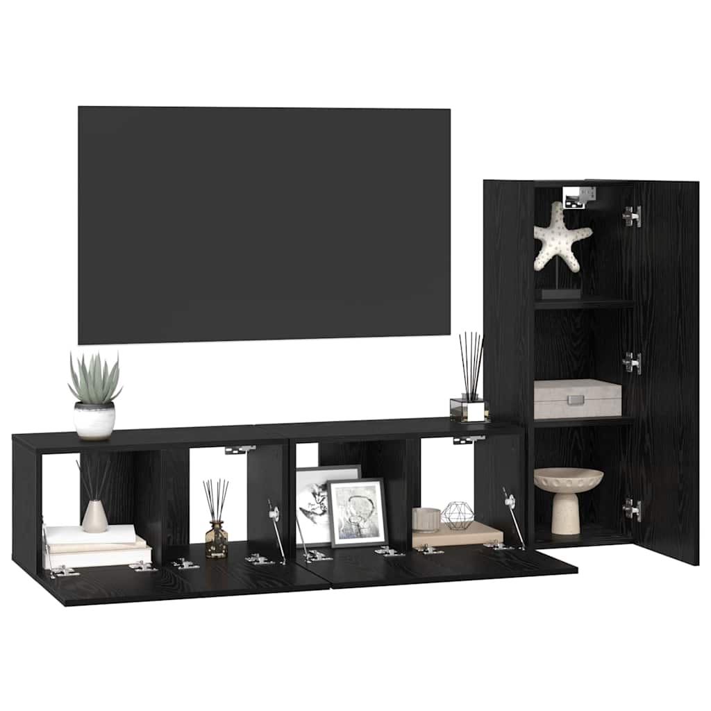 TV-Schrankset 3 pcs Schwarz Eichen-Optik Holzwerkstoff