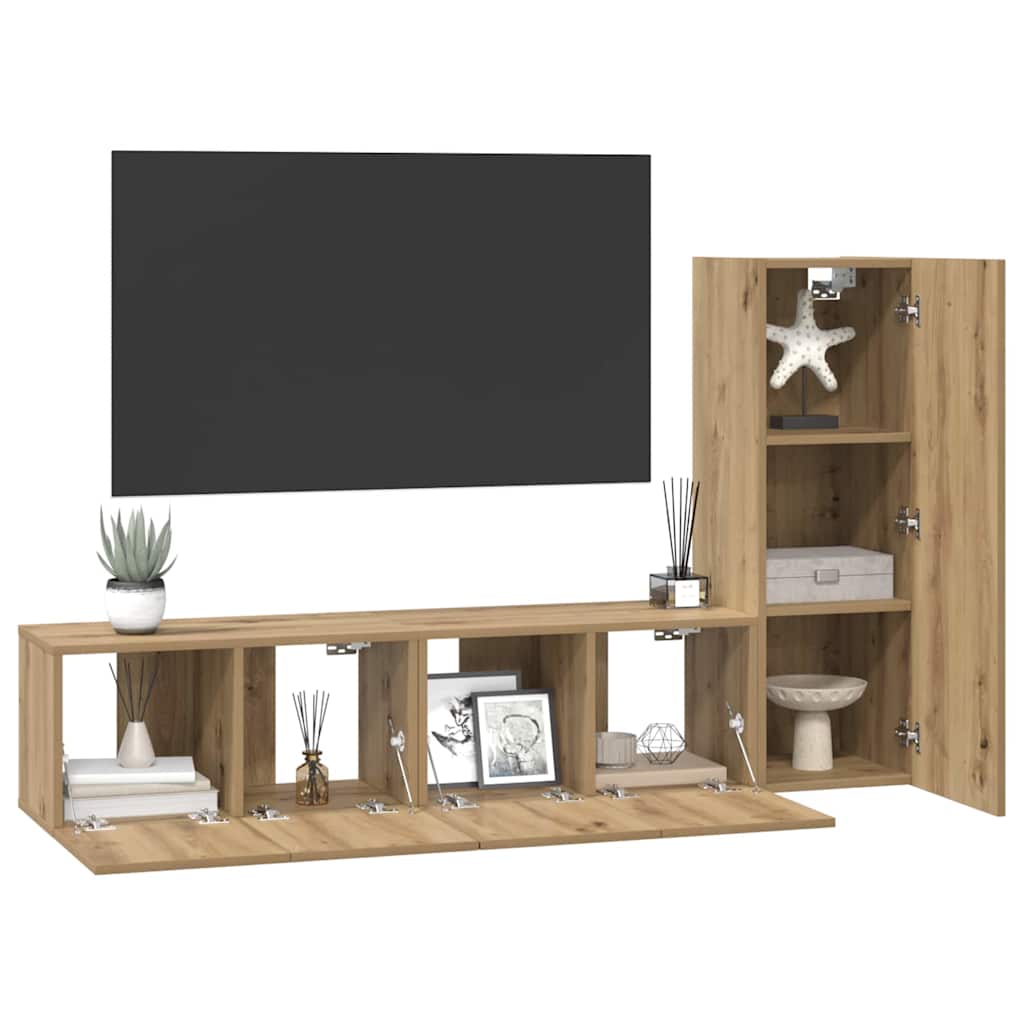 TV-Schrankset Wandmontiert 3 pcs Artisan-Eiche Holzwerkstoff