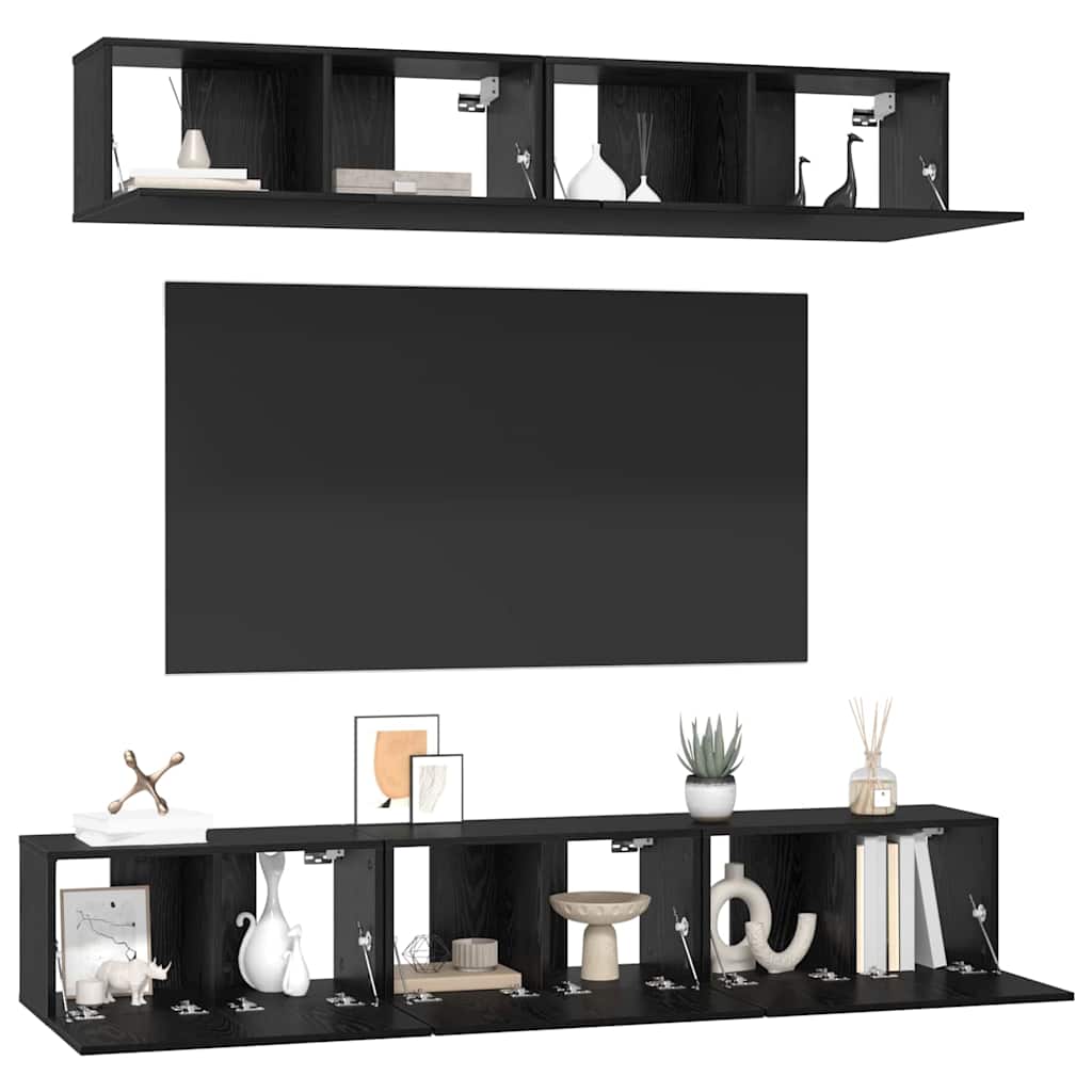 TV-Schrankset 5 pcs Schwarz Eichen-Optik Holzwerkstoff