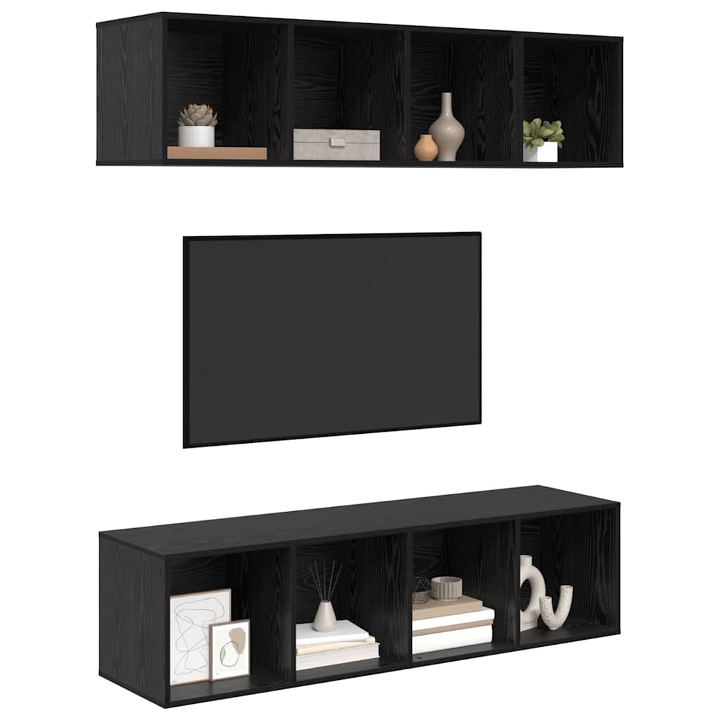 TV-Schrankset 3 pcs Schwarz Eichen-Optik Holzwerkstoff