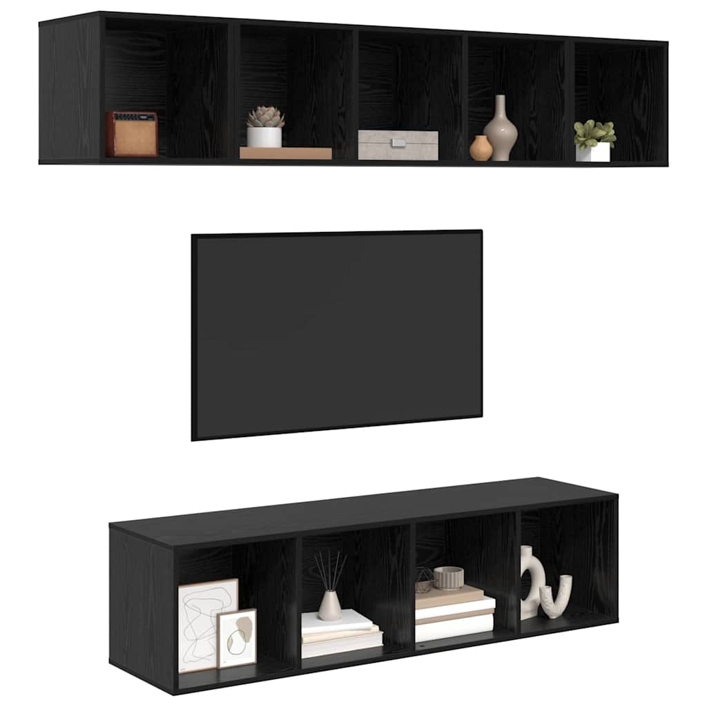 TV-Schrankset 4 pcs Schwarz Eichen-Optik Holzwerkstoff