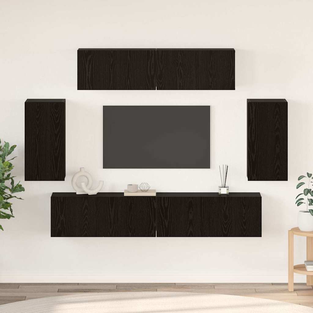 TV-Schrankset 6 pcs Schwarz Eichen-Optik Holzwerkstoff