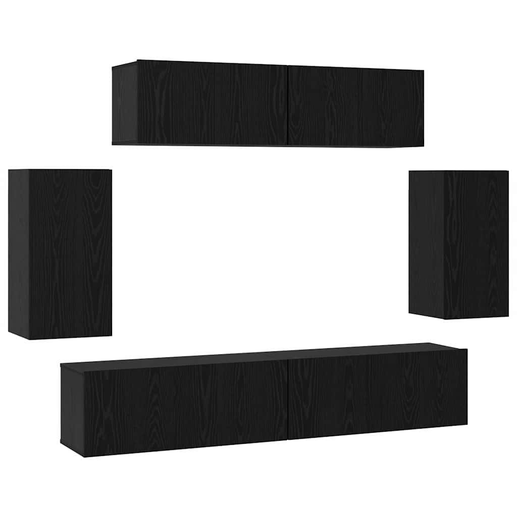 TV-Schrankset 6 pcs Schwarz Eichen-Optik Holzwerkstoff