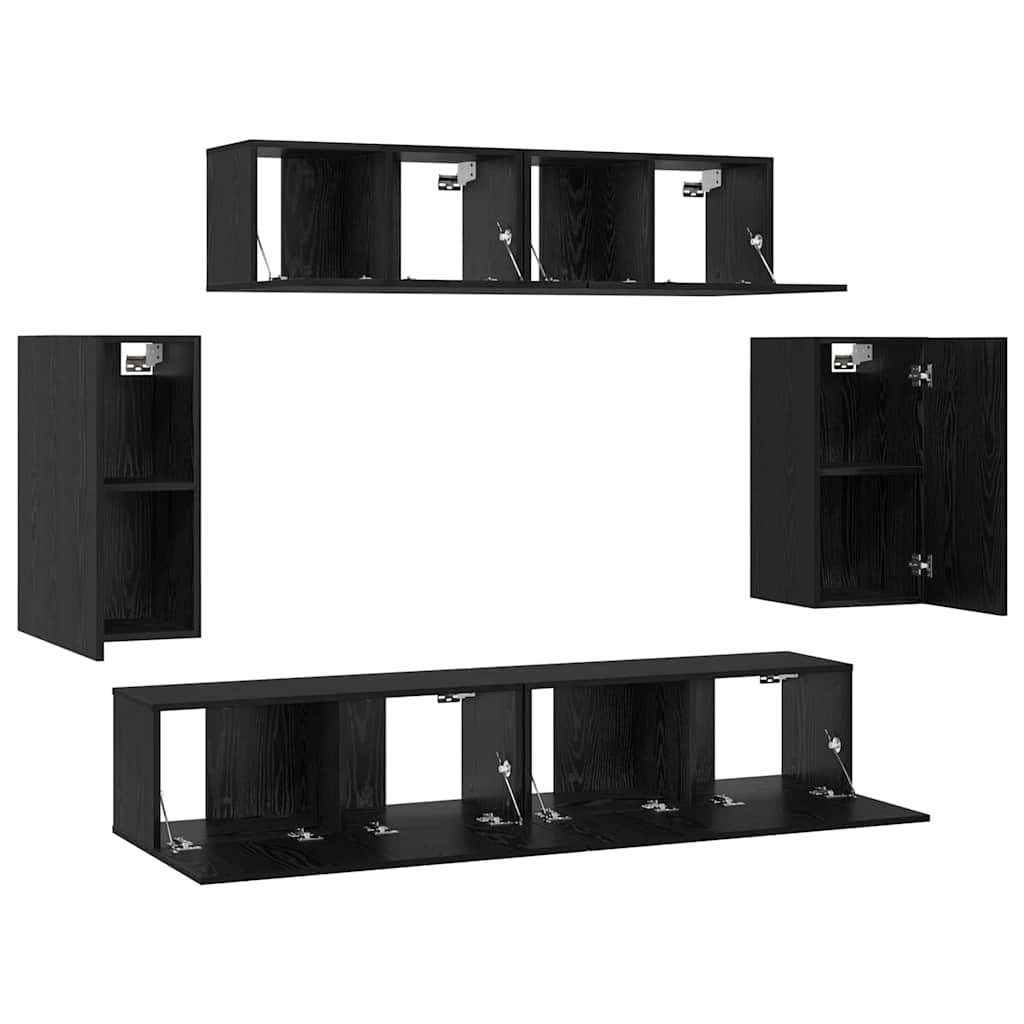 TV-Schrankset 6 pcs Schwarz Eichen-Optik Holzwerkstoff