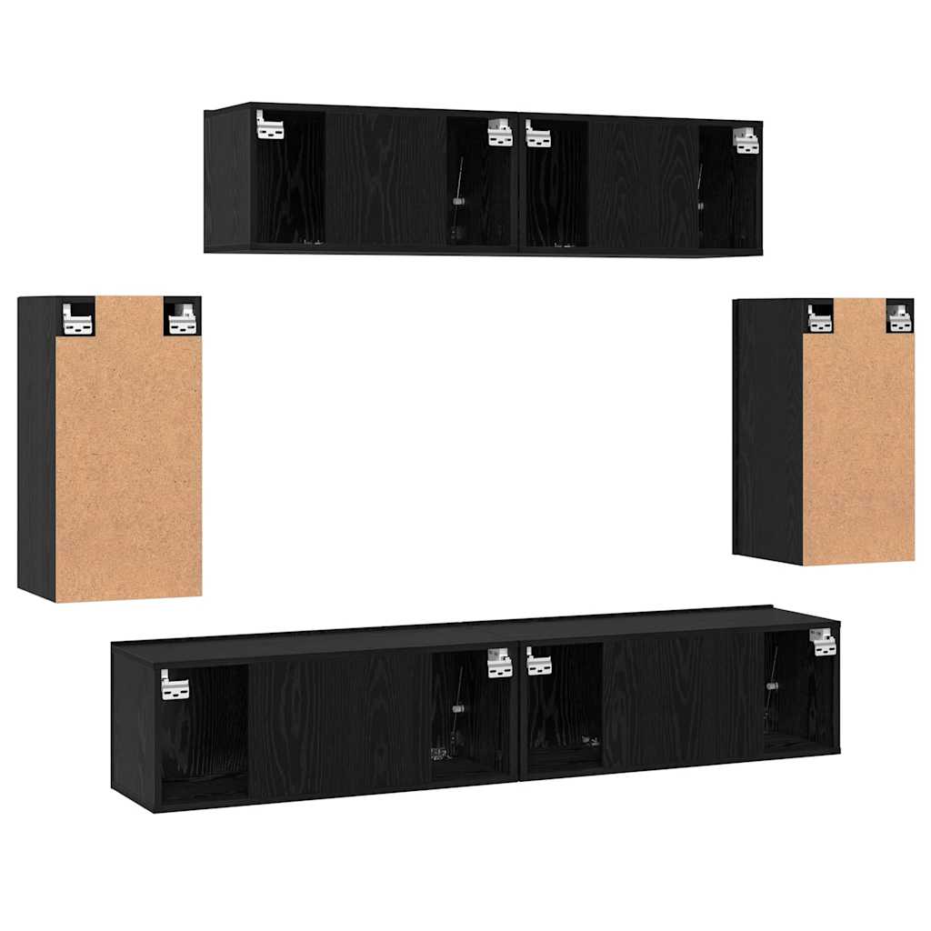 TV-Schrankset 6 pcs Schwarz Eichen-Optik Holzwerkstoff
