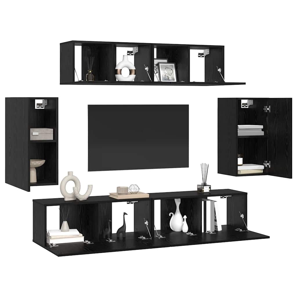 TV-Schrankset 6 pcs Schwarz Eichen-Optik Holzwerkstoff