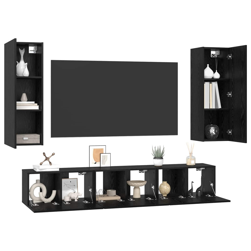 TV-Schrankset 5 pcs Schwarz Eichen-Optik Holzwerkstoff