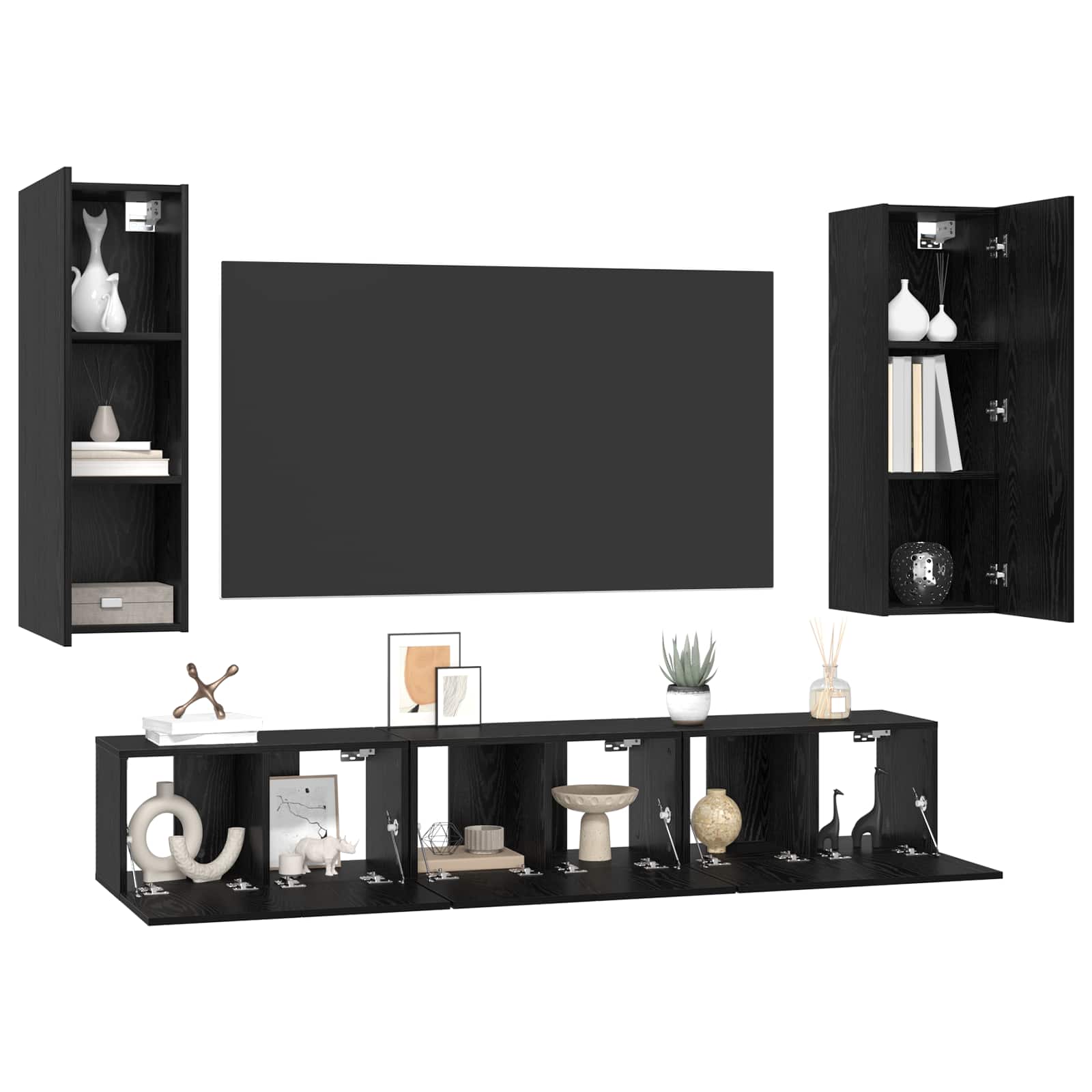 TV-Schrankset 5 pcs Schwarz Eichen-Optik Holzwerkstoff