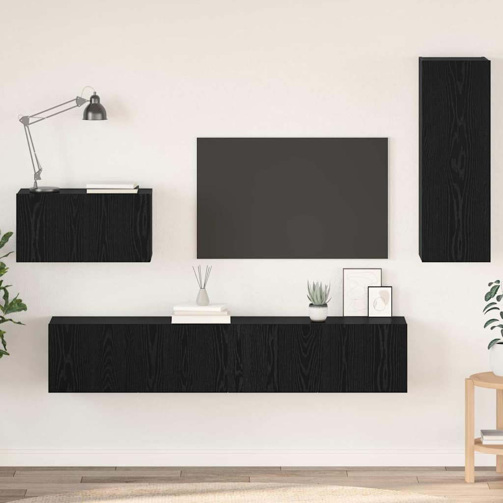 Wand-TV-Schrank 4 pcs Schwarz Eichen-Optik Holzwerkstoff